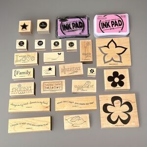 Lot of 23 Stampin UP Wood Stamp Stamps Mounted Rubber Mixed Themes Occasions